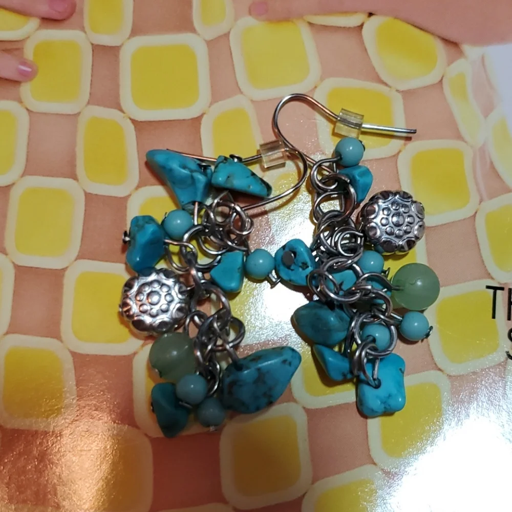 Vintage Boho Turquoise blue and silver earrings